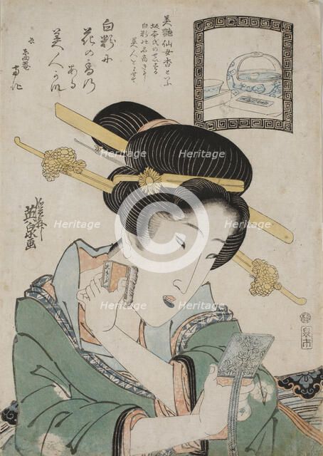 The Bien Senjoko face powder, c. 1824. Creator: Eisen, Keisai (1790-1848).