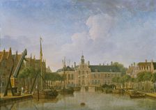 The Bierkade and Groenewegje at The Hague seen towards the Spui, 1760. Creator: Jan ten Compe