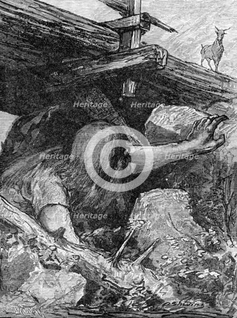 The Big Billy-Goat and the Troll: from "Round The Yule Log:" Norwegian Folk and Fairy Tales, 1881. Creator: Otto Sinding.