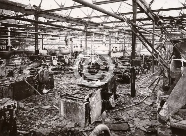 The biscuit room after bombing damage, Alfred Hughes Factory, Birmingham, 1940. Artist: Unknown