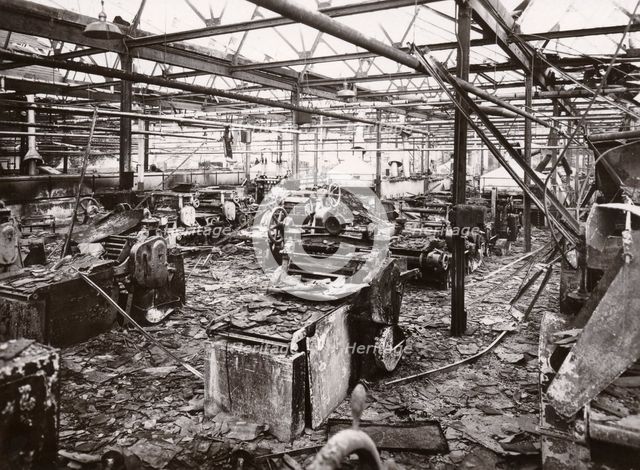 The biscuit room after bombing damage, Alfred Hughes Factory, Birmingham, 1940. Artist: Unknown