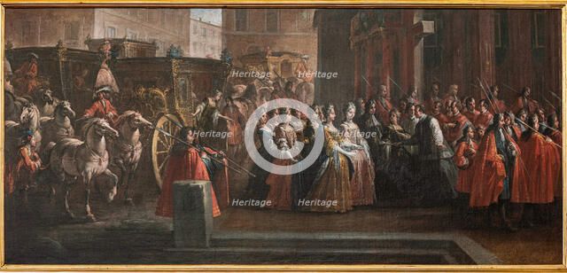 The bishop and clergy of Parma pay homage to Elisabetta Farnese at the door of the..., 1715-1717. Creator: Spolverini (Mercanti); Ilario Giacinto (1657-1734).