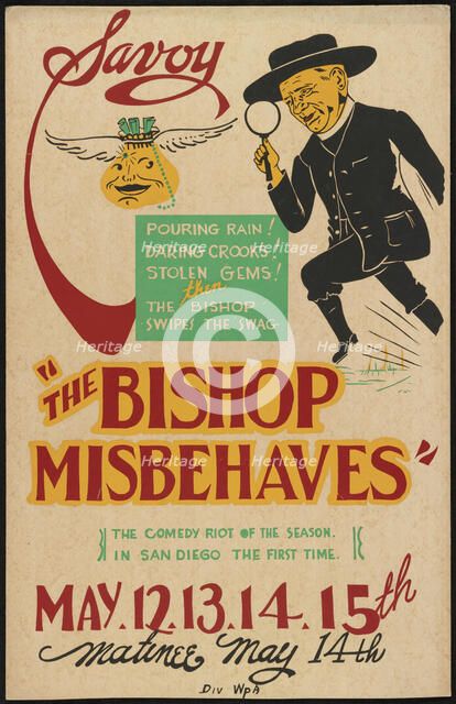 The Bishop Misbehaves, San Diego, 1938. Creator: Unknown.