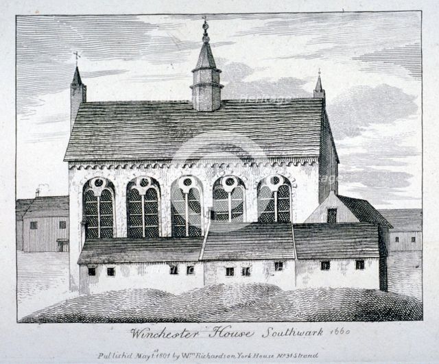 The Bishop of Winchester's palace, Winchester House, Southwark, London, 1801.  Artist: Anon