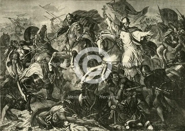 'The Bishop of Ratisbon at the Battle of Augsburg', Battle of Lechfeld (955), 1890.   Creator: Unknown.