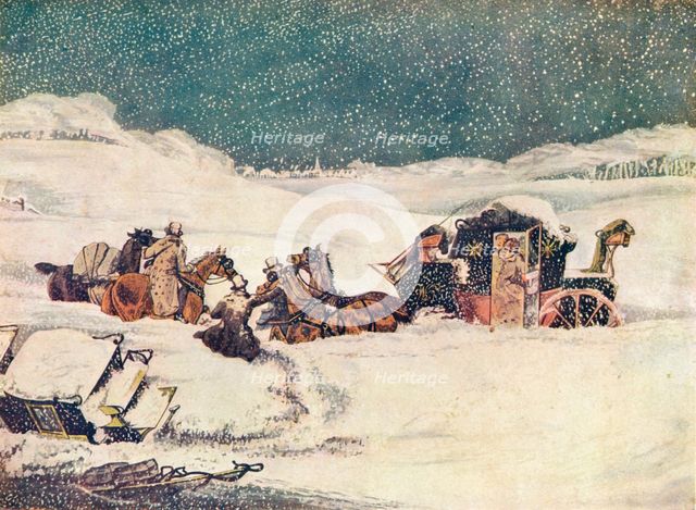 The Birmingham Mail near Aylesbury, the guard Banbury proceeding with the bags', 1837 (1907). Artist: Robert Havell 