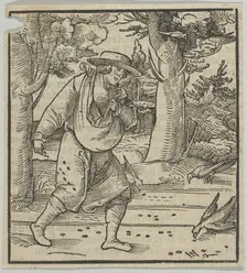 The Birds Eating the Seeds of the Sower, from Hymmelwagen auff dem, wer wol lebt..., 1517. Creator: Hans Schäufelein the Elder