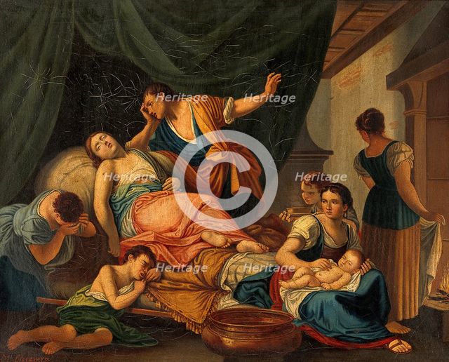 The birth of Benjamin and the death of Rachel. Creator: Giambettino Cignaroli.