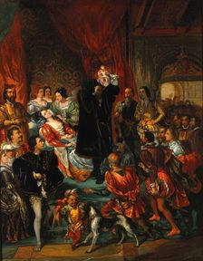 The birth of Henri IV at the castle of Pau, 1800-1899. Creator: Eugene Deveria