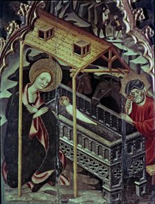 The Birth of Jesus finishing of the altarpiece of Guimerà, tempera on wood, by Ramon de Mur