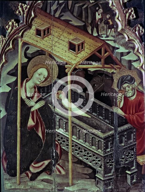  'The Birth of Jesus', finishing of the altarpiece of Guimerà, tempera on wood, by Ramon de Mur.