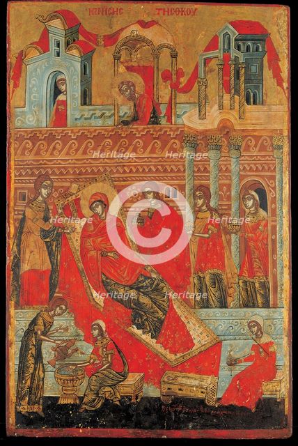 The Birth of the Virgin, 17th century. Artist: Adrianoupolitis, Konstantinos (active 17th century)