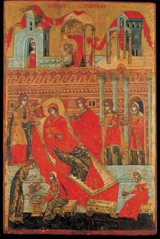 The Birth of the Virgin, 17th century. Artist: Adrianoupolitis, Konstantinos (active 17th century)