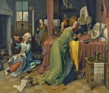 The Birth of the Virgin. Artist: De Beer, Jan (ca 1475-1528)