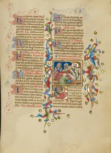 The Birth of the Virgin: Initial S: The Virgin Reading; The Nativity...between about 1389 and 1400. Creator: Master of the Brussels Initials