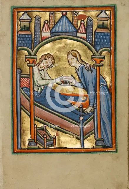 The Birth of the Virgin; Illustrated Vita Christi..., about 1190-1200; text added about 1480-1490. Creator: Unknown.
