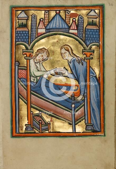 The Birth of the Virgin; Illustrated Vita Christi..., about 1190-1200; text added about 1480-1490. Creator: Unknown.