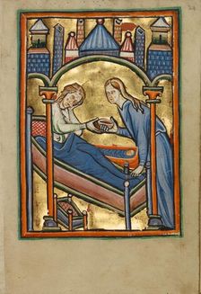 The Birth of the Virgin; Illustrated Vita Christi..., about 1190-1200; text added about 1480-1490. Creator: Unknown