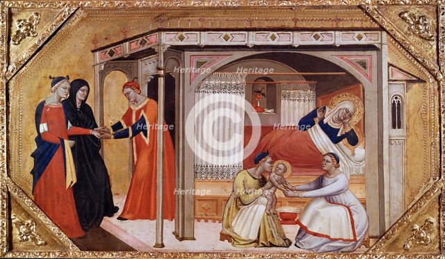 The Birth of the Virgin Mary, c1365-1370. Artists: Master of Ashmolean Predella, Andrea di Cione.