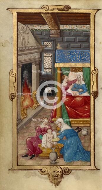 The Birth of the Virgin; The Nativity of the Virgin; Book of Hours, 1544. Creator: Unknown.