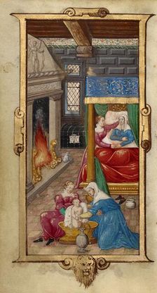 The Birth of the Virgin; The Nativity of the Virgin; Book of Hours, 1544. Creator: Unknown