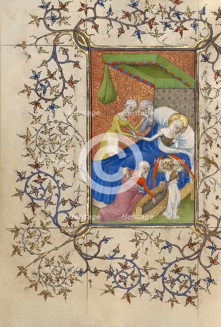 The Birth of the Virgin; The Nativity of the Virgin; Book of Hours, about 1410. Creator: Pseudo-Jacquemart de Hesdin.