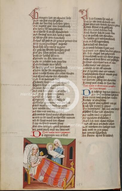 The Birth of the Virgin; The Nativity of the Virgin; Weltchronik, about 1400-1410. Creator: Unknown.