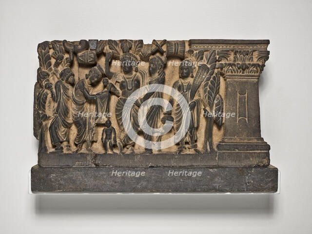 The Birth and the First Seven Steps of the Buddha, Kushan period, about 2nd/3rd century. Creator: Unknown.