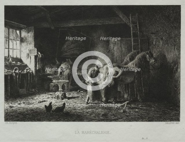 The Blacksmith Shop. Creator: Charles-Émile Jacque (French, 1813-1894).