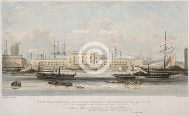 'The Blackwall Railway Terminus and Brunswick Pier', Blackwall, Poplar, London, c1840. Artist: Thomas Picken