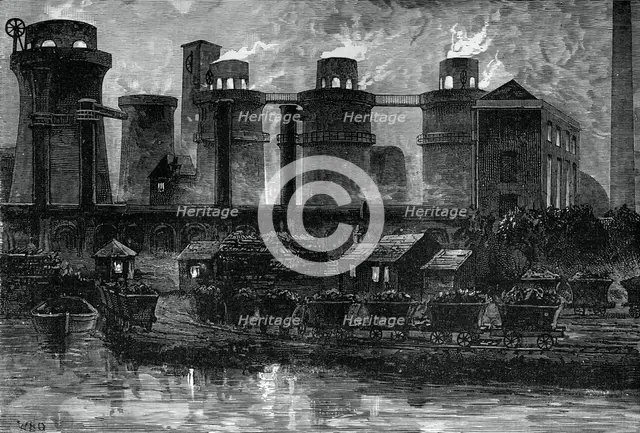 The blast furnaces at Summerlea by night, c1880.Artist: WD Scott-Moncrieff