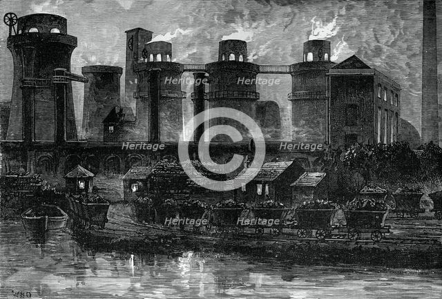 The blast furnaces at Summerlea by night, c1880.Artist: WD Scott-Moncrieff