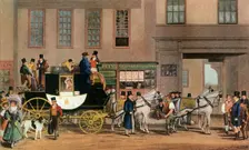 The Blenheim, Leaving the Star Hotel, Oxford 1831 (1927).Artist: Frederick James Havell