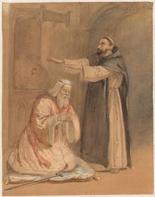 The Blessing of a King by a Monk, 1860. Creator: Ferdinand Ernst Lintz