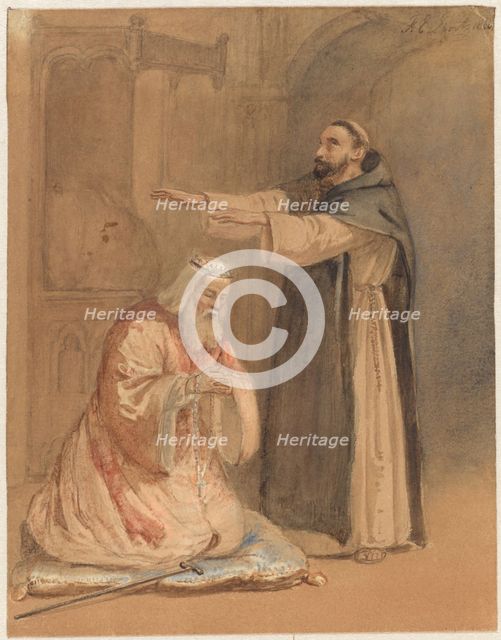 The Blessing of a King by a Monk, 1860. Creator: Ferdinand Ernst Lintz.