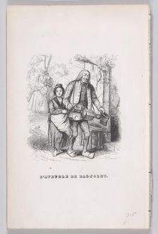 The Blind Man of Bagnolet from The Complete Works of Béranger, 1836. Creator: Pierre Francois Godard