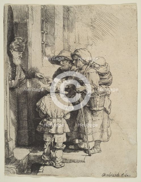 The Blind Hurdy-Gurdy Player and Family Receiving Alms, 1648. Creator: Unknown.