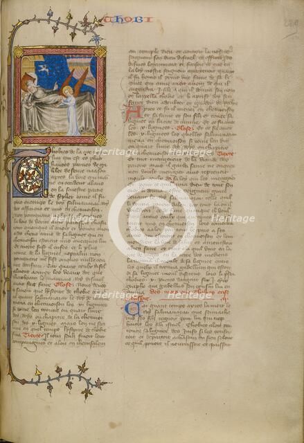 The Blinding of Tobit with Tobias and the Angel, about 1360-1370. Creator: Master of Jean de Mandeville.