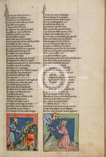 The Blindman Lamech Kills Cain: Enoch Before God; Weltchronik, about 1400-1410. Creator: Unknown.