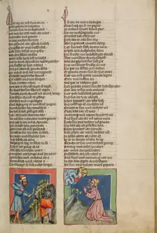 The Blindman Lamech Kills Cain: Enoch Before God; Weltchronik, about 1400-1410. Creator: Unknown