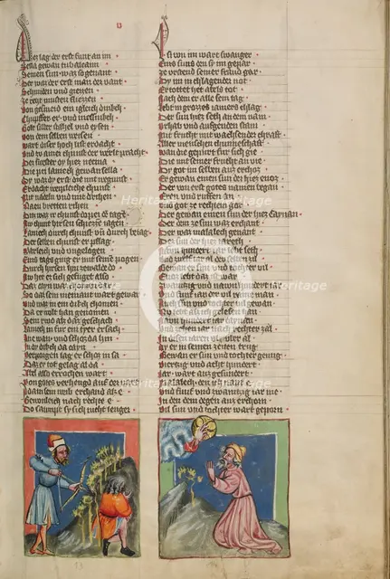 The Blindman Lamech Kills Cain: Enoch Before God; Weltchronik, about 1400-1410. Creator: Unknown.