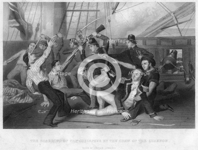 The boarding of HMS 'Chesapeke' by the crew of HMS 'Shannon', 1813. Artist: Unknown