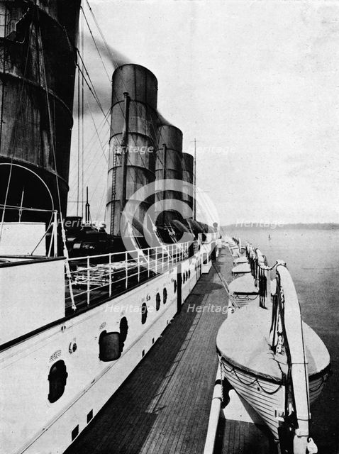 'The boat deck of the Lusitania, showing lifeboats', 1915. Artist: Unknown.