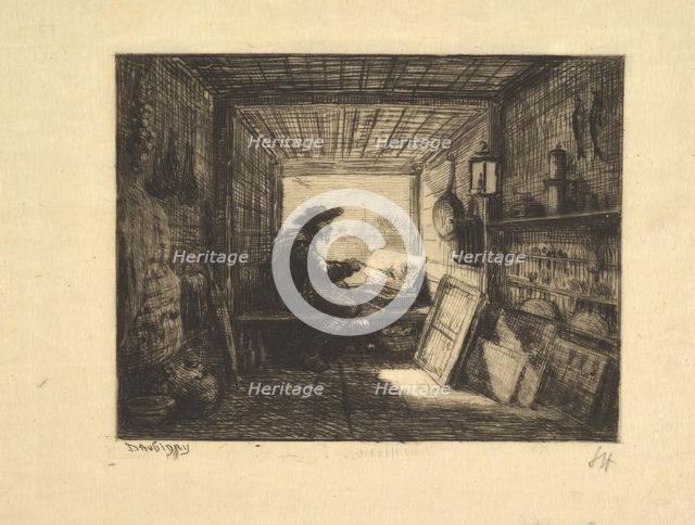 The Boat Studio, from series Voyage en Bateau, 1862, 1861. Creator: Charles Francois Daubigny.