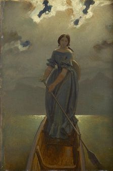 The boat woman (Baroness Marie Spaun at Gmundner See), c. 1851. Creator: Schwind, Moritz Ludwig, von (1804-1871)