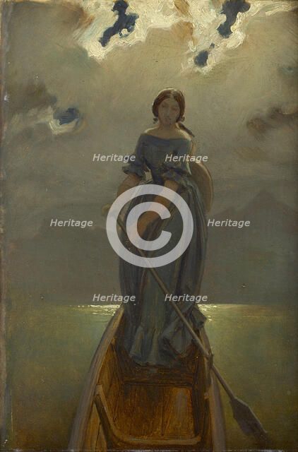 The boat woman (Baroness Marie Spaun at Gmundner See), c. 1851. Creator: Schwind, Moritz Ludwig, von (1804-1871).
