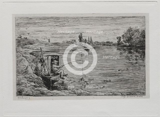 The Boat Trip: The Cabin Boy Fishing (Line Fishing), 1861. Creator: Charles François Daubigny (French, 1817-1878).