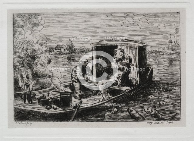The Boat Trip: Guzzling or Lunch on the Boat, 1861. Creator: Charles François Daubigny (French, 1817-1878).
