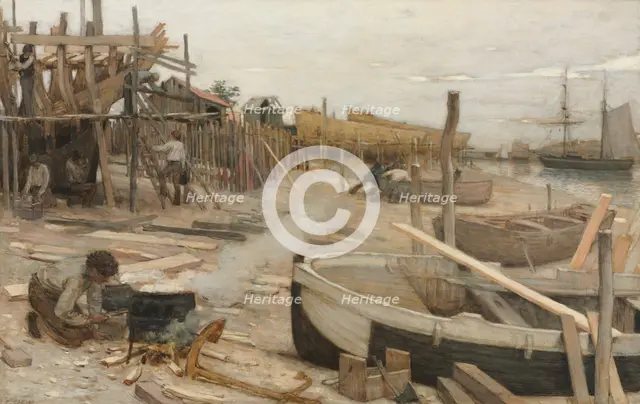 The Boatyard, c. 1875. Creator: Jean-Charles Cazin (French, 1841-1901).