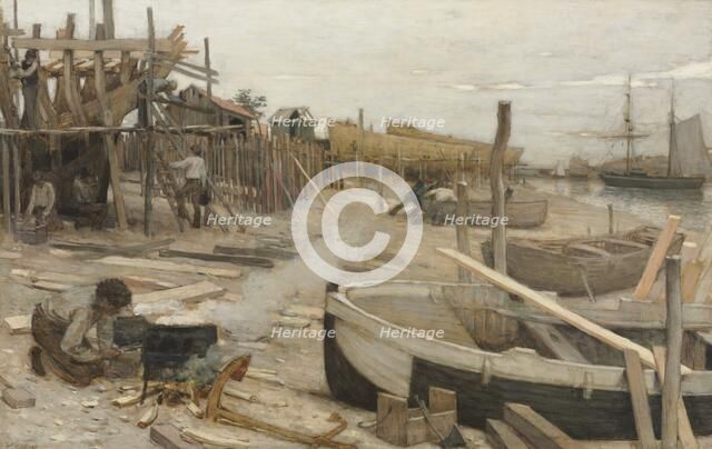 The Boatyard, c. 1875. Creator: Jean-Charles Cazin (French, 1841-1901).